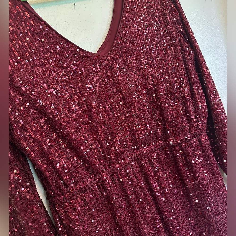Elegant Burgundy Sequin Dress - Picture 2 of 7